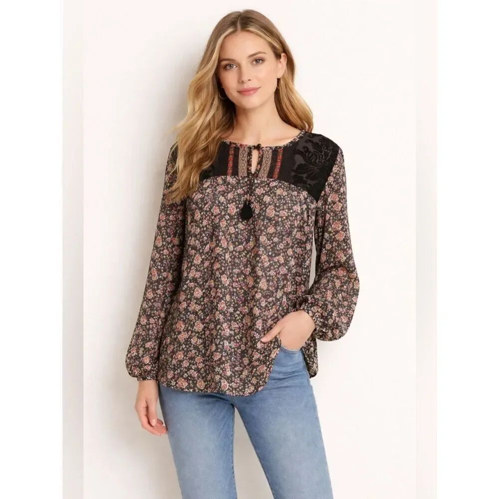 Anthropologie Ivy Jane Pink and Red Embellished Long Sleeve Blouse